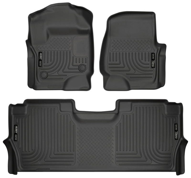 Ford F250 Floor Liners - Front + Rear - Husky Liners - Weatherbeater - Black - `17-`19 Ford F250 Floor Liners - Front + Rear - Husky Liners - Weatherbeater - Black - `17-`19
